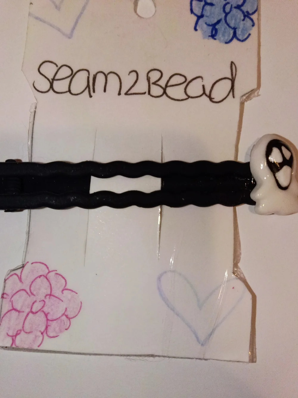 Kids Black Hair Clip with White Ghost Accent